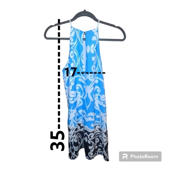 Shift Dress Summer Blues with White Swirl Sleeveless Halter - Picture 5 of 12